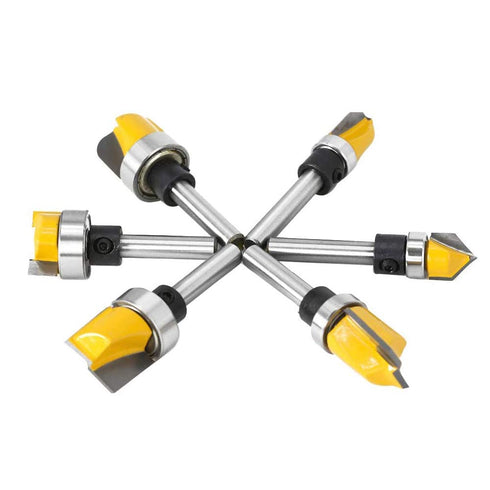 6 Set 1/4-Inch Trimming Mesee Pieces Template Router Bit with Bearing, Shank Straight Bits and Bowl Tray Bits V