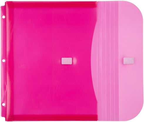 JAM PAPER 3 Hole Punch Binder Envelopes with Hook & Loop Closure - Pink - 9 1/2 x 11 1/2 - 1 Inch Expansion - 3/Pack