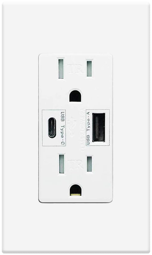 Micmi USB Outlet with C + A Wall Dual High Speed Receptacle - 4.8A Fast Charging, White
