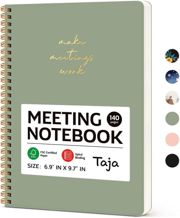 Taja Meeting Notebook for Work Organization, Action Items and Meeting Minutes Planner, Perfect Office Supplies (Green)