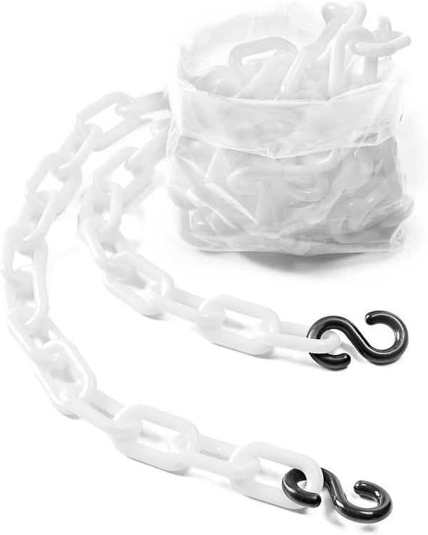 Plastic Decorative Safety Security Chain, 10FT, Crowd Control Center (WHITE+SHOOKS)