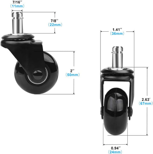 Office Chair Caster Replacement Wheel Set of 5, 2" Heavy Duty Universal Rubber Wheels for Hardwood Floor and Carpet