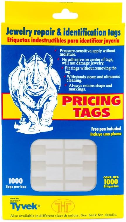 JewelrySupply White Rectangle Jewelry Price Tags, 1000 Pack - Retail Pricing Labels with Free Pen