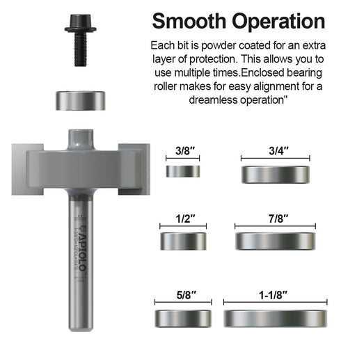 Set 1/4 1pcs 6 1/8", 1/4", 5/16", 3/8", 7/16", 1/2", Professional Rabbet Router Bit Shank with Interchangeable
