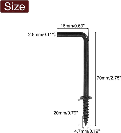 uxcell Right Angle Hooks, 40Pcs 2" L Shaped Screw Hooks Screw in Hooks, 7 Shape Right Angle Metal Screw Hooks for Hanging, Black
