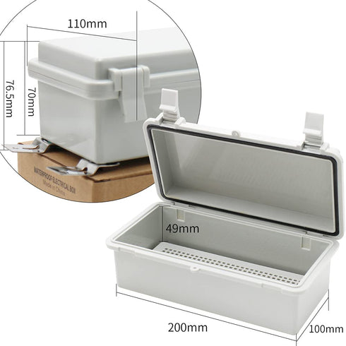 MAKERELE Waterproof Electrical Box Outdoor Junction Hinged Cover Plastic Clip 7.9"3.9"2.8" (20010070mm) Outdoor Watertight DIY Electronics Enclosure with Wall Bracket and 2 NPT 1/4 Glands