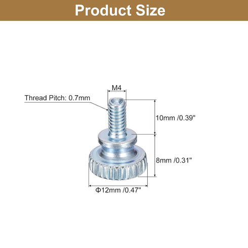 uxcell M4x10mm Knurled Thumb Screws,20pcs Carbon Steel Zinc Plated Flat Knurled Head Fully Threaded Thumb Screws Bolts Fastener