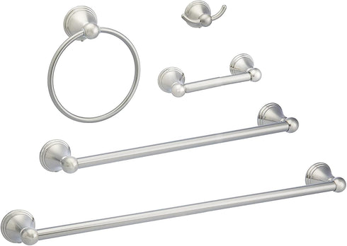 Amazon Basics 5 Piece Bathroom Hardware Set, Satin Nickel, Towel Bar, Toilet
