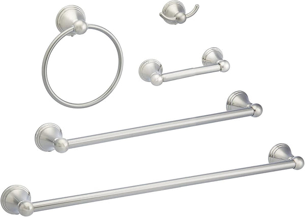 Amazon Basics 5 Piece Bathroom Hardware Set, Satin Nickel, Towel Bar, Toilet
