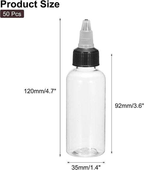 MECCANIXITY 50Pcs 2oz/60ml Squeeze Bottles, Clear Dispensing Bottles with Twist Cap Lids for Ketchup, Mustard, and