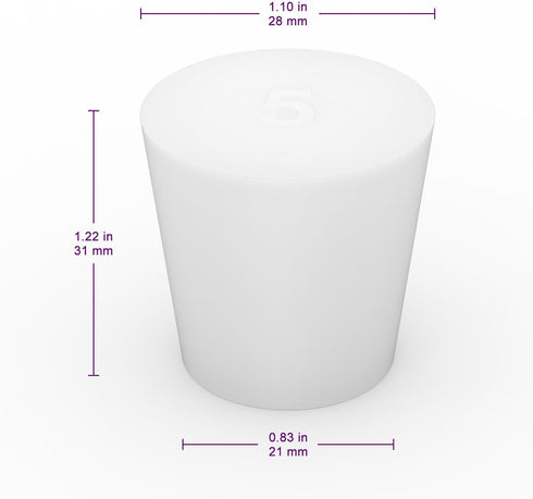 Silicone Rubber Stopper, (10-Pack, Size 5#) Tapered White Silicone Stoppers for Laboratory Sealing