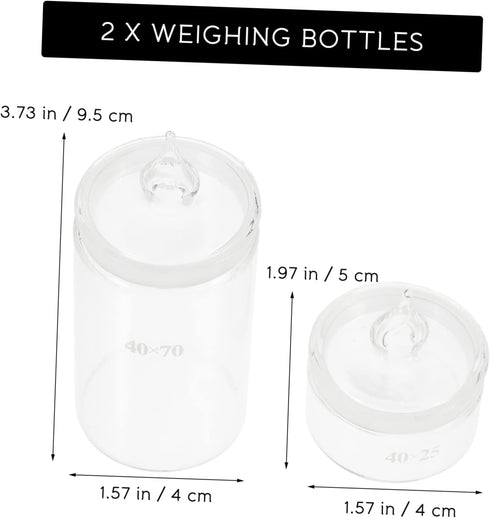 2pcs Glass Weighing Bottle, Ground Glass Stopper Lab Dispensing Bottles, Wide Mouth Wash Bottle, Lab Storage Bottles