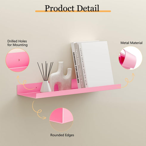 Set 4,15.6 inch BYCY Metal Floating Shelves of Floating Bookshelves for Wall Mounted,Wide Magnetic Book Display Wall