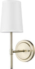Globe Electric 51861 Clarissa 1-Light Wall Sconce, Matte Brass, White Fabric Shade,