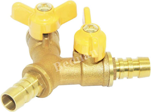 Beduan 3 Way Shut Off Ball Valve, 3/8" Hose Barb, Brass Y Shaped Valve with 2 Switches