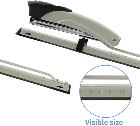 Long Reach Stapler with 2000 Staples & Remover, Full Strip, 20-25 Sheet Capacity, Gray, Built-in Ruler