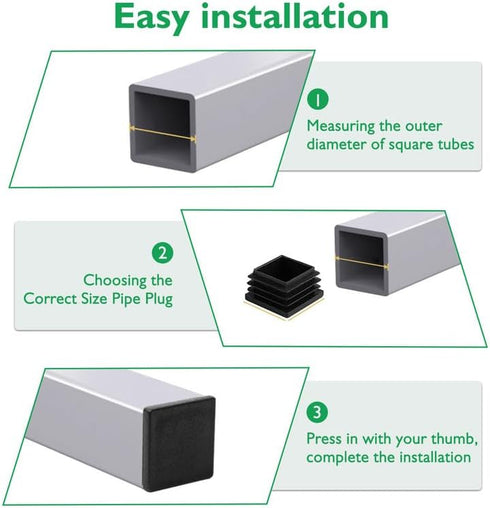 1/2" (13mm) 24 EASYEAH Plastic Hole Plugs Black -Square Chair Leg Caps & Pipe Plugs, Tubing End Caps for Metal and Wood