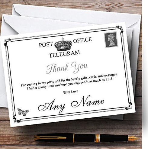 The Card Zoo Vintage Telegram Elegant White Personalized Party Thank You Cards