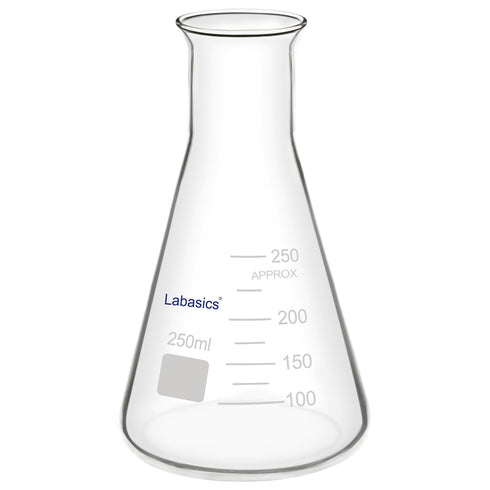 Glass Wide Mouth Erlenmeyer Flask, 250 ml Borosilicate Glass with Heavy Duty Rim, Pack of 1