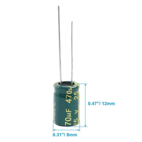 Hordion 20PCS 25V 470UF 0.31x0.47in Electrolytic Capacitor, High Frequency Aluminum Electrolytic Capacitors for TV LCD