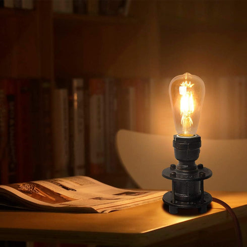INJAK Steampunk Table Lamp Base Metal Brown Golden Small Desk Lamps Industrial Pipe