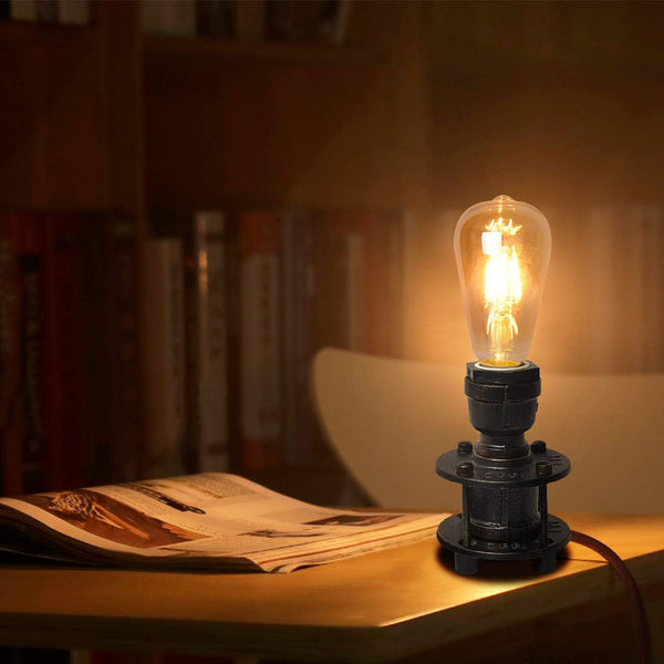INJAK Steampunk Table Lamp Base Metal Brown Golden Small Desk Lamps Industrial Pipe