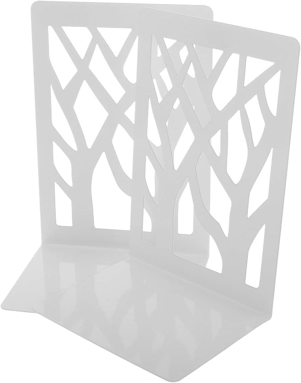 TOYZFRIENDY 2pcs White Tree Shadow Bookends for Desk Bookshelf, Metal Reading Stand with