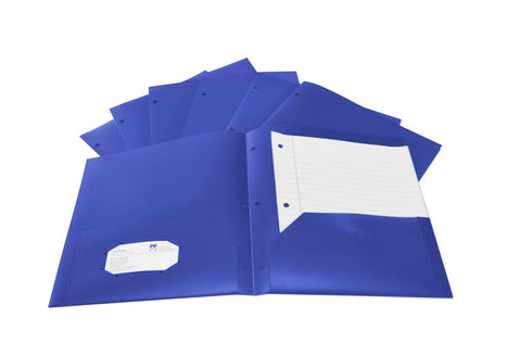 School Smart 2-Pocket Poly Folders with 3-Hole Punch, Blue, Pack of 25