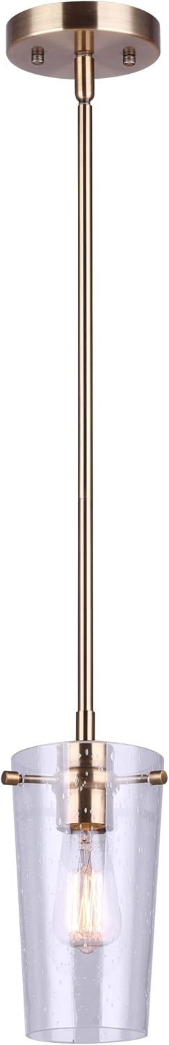 Canarm Vivien 1-Light Pendant Light, Gold Finish with Seeded Glass Shade, Adjustable