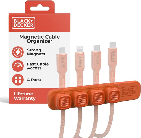 BLACK+DECKER 4 Pack Magnetic Cable Clips w/Metal Plate, Adhesive Wire Holder Keeper
