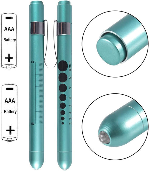 Aokin Medical Pen Light for Nurse Doctor, Reusable LED Flashlight with Pupil Gauge and Ruler, White Light, Teal