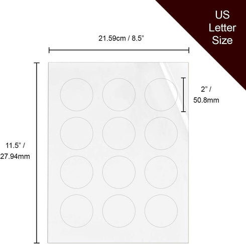 Round Labels Stickers 2 Inches, Transparent Printable Vinyl for Laser Printer, Waterproof Clear Sticker Paper