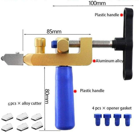Glass Tile Cutter, 2 in 1 New Design Cutting Tool with Extra 6 Blades for Glass, Mirror, Ceramic Tile, Glazed Tiles