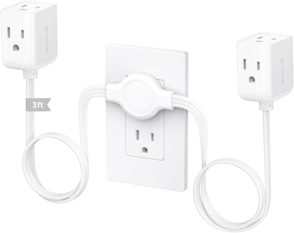 TROND Split Extension Cord with Flat Wall Plug, Twin 3ft on Each Side,