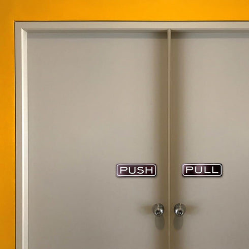 Quality Classic Horizontal Push Pull Door Signs - Durable Safety Signs (Brushed Silver) - Medium, 1 Set, Easy to Install