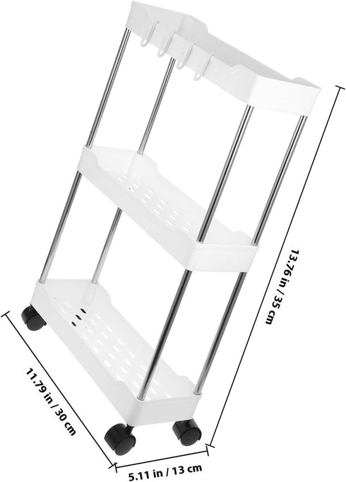 IDEANATEGRATE 3-Tier Rolling Utility Cart Storage Rack with Wheels, Multi-Layer Bathroom Trolley Organizer for Narrow