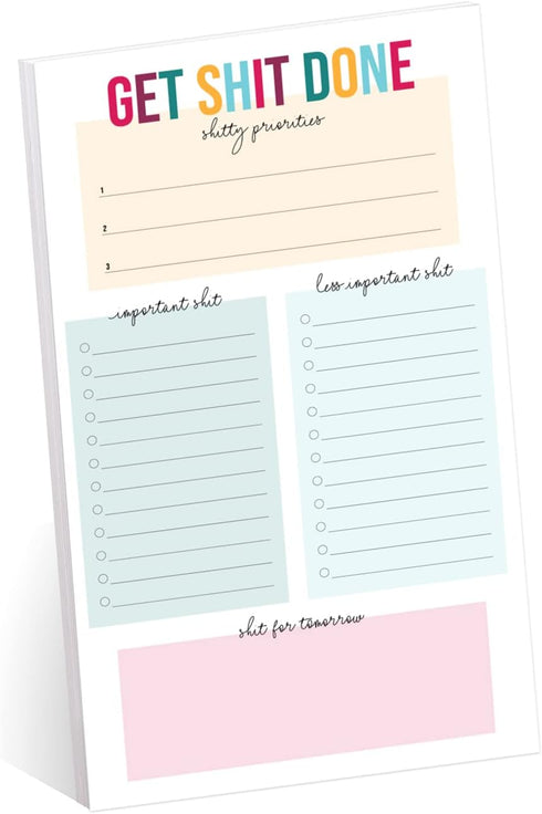 Get Shit Done To Do List, 6" x 10" Hilarious Sticky Note, 50 Sheets Per Pad, Snarky Schedule Checklist, Made in USA