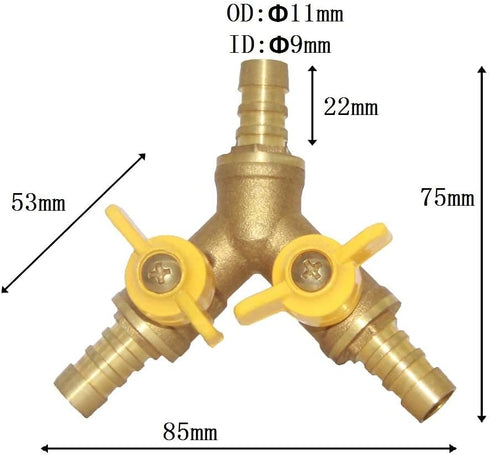 Joywayus 3/8" ID Hose Barb, Y Shaped Type 3 Way Brass Shut Off Ball Valve Fitting, Large Flow