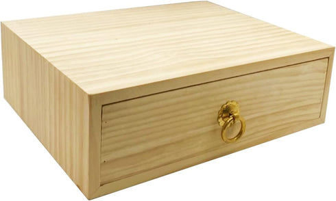 Natural Wooden Storage Box with Drawers, Desk Organizer for Jewelry, Tabletop Storage Organization Box with Metal Handle