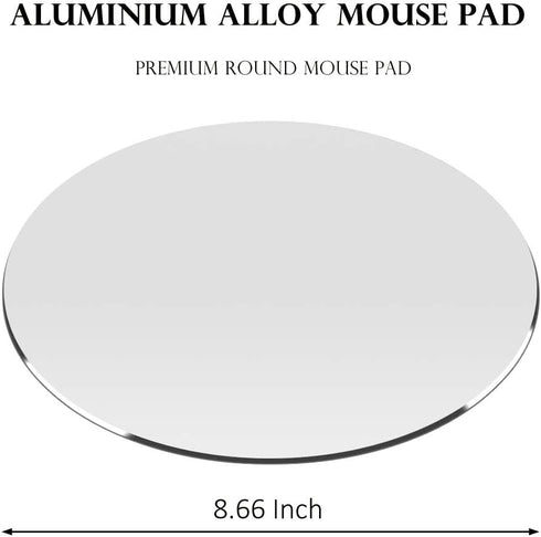 ProElife Premium Aluminum Metal Mouse Pad, 8.66-inch Round Mousepad with Anti-Slip Base, Silver Color