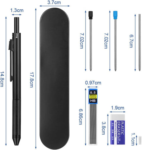 AUAUY 4 in 1 Multicolor Pen, Metal Cased Multifunction Pen, 0.5mm Mechanical Pencil, 38 PCS