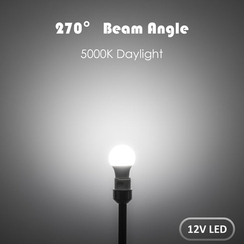 12V LED Bulb 6W (50W Equivalent), Daylight 5000K, 12V-24V AC/DC, 600 Lumens, Non-Dimmable, A19 E26 Base, Pack of 6