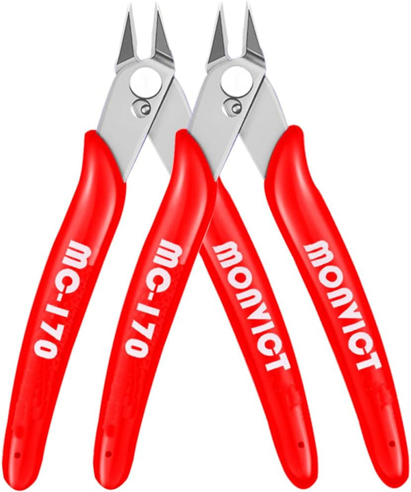 2 Pack Flush Cutters MC-170, MONVICT Wire Cutters 5 Inch Side Cutting Pliers for Cables, Wires, and 3D Printing Needs