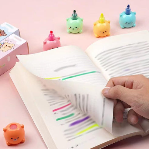 MAGICLULU Petals Highlighters Set, Bear Shape Watercolor Highlighter Pens for Office Stationery Supplies