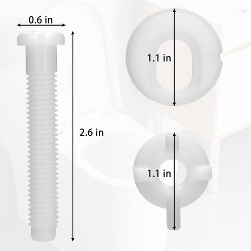 Plastic Toilet Seat Hinge Bolt Screws 2 Pack Toilet Seat Screws Replacement with Nuts and Washers to Fix the Top Mount Toilet Seat