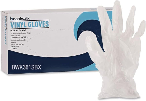 Boardwalk 361SBX Exam Vinyl Gloves, Powder/Latex-Free, 3 3/5 mil, Clear, Small, 100/Box