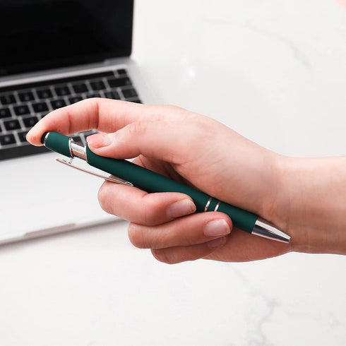 Ballpoint Pen with Stylus Tip - Soft Touch Click Metal Pen, 1.0mm Medium Point, Black Ink, 12 Count Dark Green