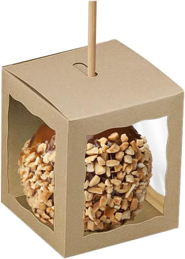 A & H Legacy Candy Apple Boxes with Hole | (Pack of 12) Kraft Glossy 4x4x4