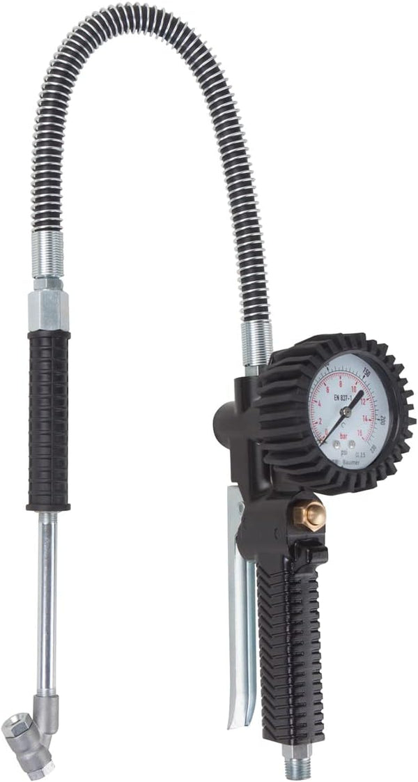 K Tool International 89005 Tire Inflator Gauge - Aluminum Die Cast, 2-1/2" Pressure Gauge, 24" Hose