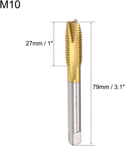 uxcell M10 x 1.5 Spiral Point Plug Threading Tap, High Speed Steel HSS 6542, Titanium Coated for Thread Repair